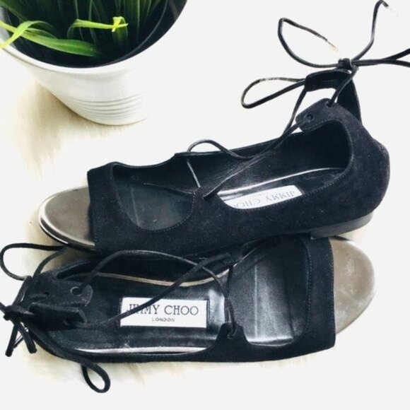 JIMMY CHOO Authentic Vernie Black Lace Up Gladiator Sandals Womens Size 5.5 EUC - Picture 3 of 10